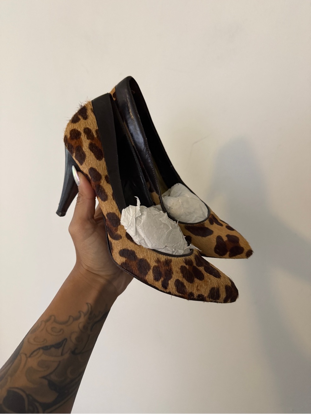 ANTONIO MELANI Leopard Print Pointed-Toe Pumps in Brown and Black